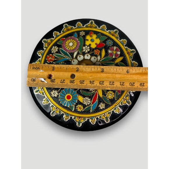 Vintage English Tin Container W/ Lid & Floral Design England Gold Interior - Picture 12 of 13